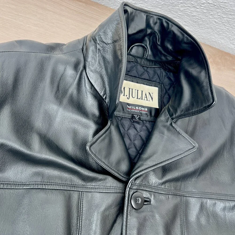EUC Vintage 1990s M. Julian by Wilsons Leather Black Button Up Men's Car Coat XL
